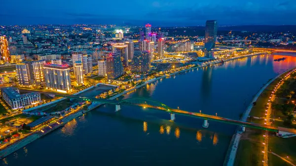 Stock image Sunset over Downtown Belgrade viewed behind the Sava river in Serbia