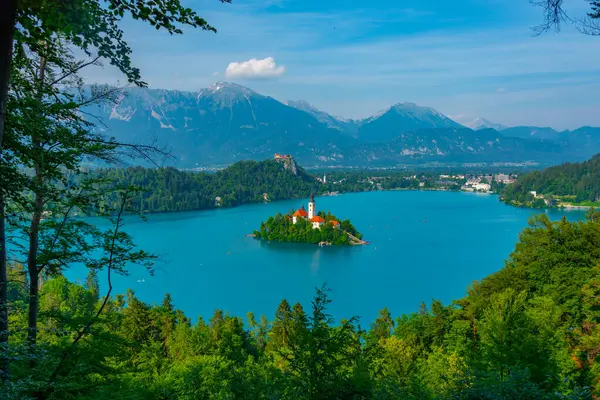 Slovenya lake Bled havadan görünümü