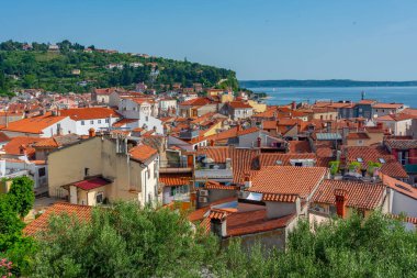 Slovenya 'nın Piran kasabasının hava manzarası