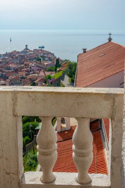 Slovenya 'nın Piran kasabasının hava manzarası