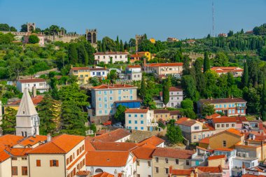 Slovenya 'nın Piran kasabasının hava manzarası