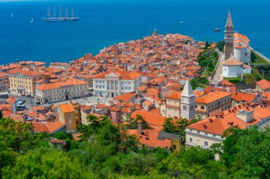 Aerial view of Piran taken from the old fortification, Slovenia clipart