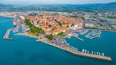 Slovenya 'nın Koper kasabasının hava manzarası