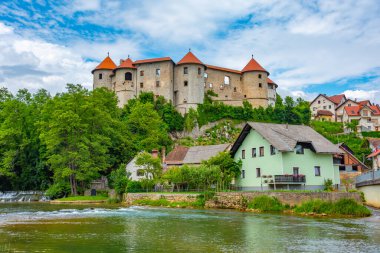 Slovenya 'daki Zuzemberk şatosunun Panorama manzarası