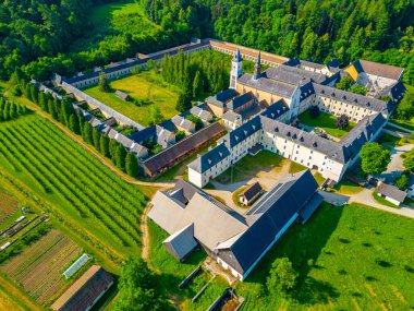 Slovenya 'daki Pleterje Kartaca Manastırı' nın havadan görünüşü