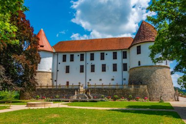Slovenya 'daki Sevnica kalesinin manzarası