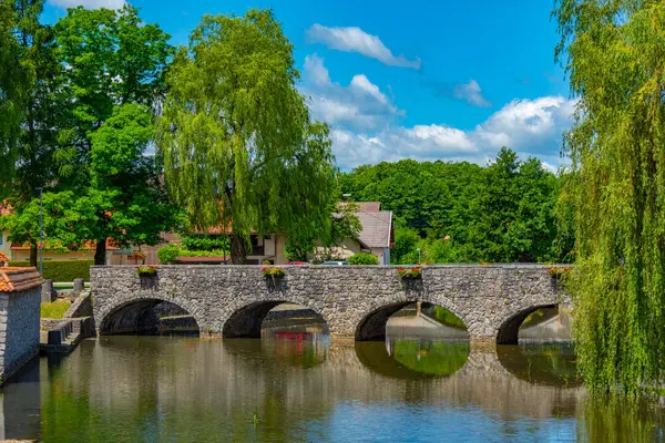 stock image Old stone bridge at Slovenian town Ribnica