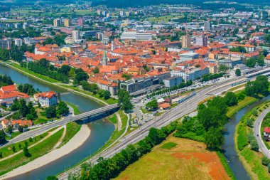 Slovenya 'nın Celje kentinin hava manzarası