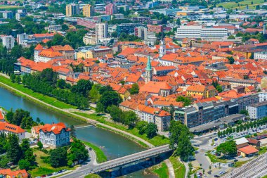 Slovenya 'nın Celje kentinin hava manzarası