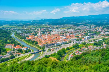 Slovenya 'nın Celje kentinin hava manzarası