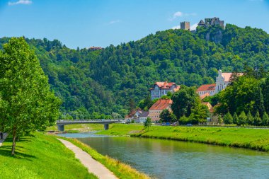 Slovenya 'nın Celje kentinde Savinja' nın Riverside kenti