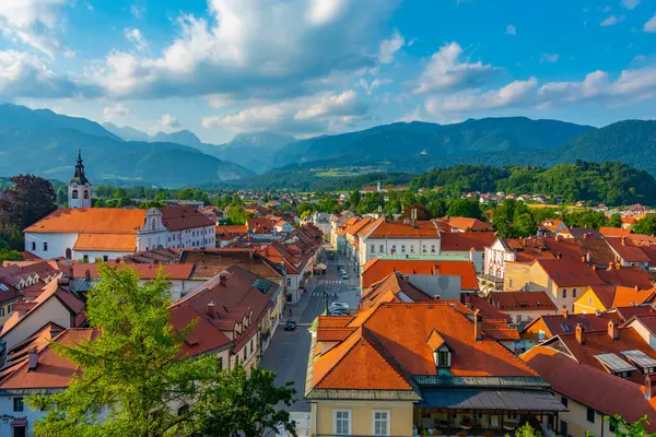 Légi Felvétel Szlovén Város Kamnik — Stock Fotó