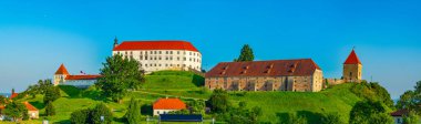 Ptuj castle overlooking town of the same name in Slovenia clipart