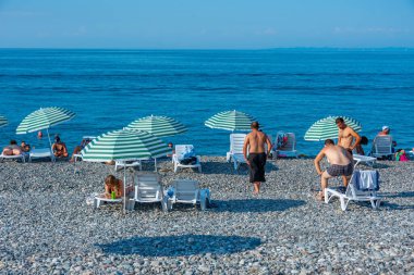 Batumi, Georgia, 31 Ağustos 2023: Batumi, Georgia 'da bir plajda yaz günü
