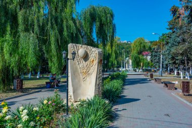 Soroca, Moldova, August 26, 2023: Fountain on a square in the center of Soroca, Moldova clipart