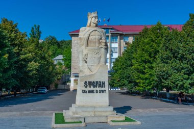 Soroca, Moldova, August 26, 2023: Statue of Stephan cel Mare si Sfint on a square in the center of Soroca, Moldova clipart
