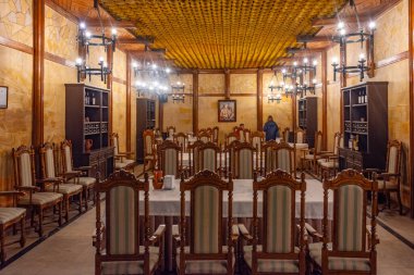 Milesti Mici, Moldova, 27 Ağustos 2023: Moldova 'daki Milestii Mici' deki Degustation odası