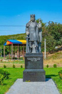 Capriana, Moldova, 26 Ağustos 2023: Moldova 'nın başkenti Capriana' da Stephan cel Mare si Sfint 'in heykeli