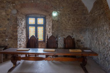 Hunedoara, Romania, August 9, 2023: Interior of the Korvin castle in Hunedoara, Romania clipart