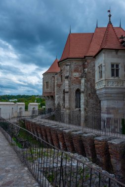 Hunedoara, Romania, August 9, 2023: Courtyard of the Korvin castle in Hunedoara, Romania clipart