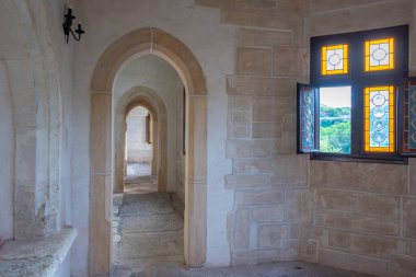Hunedoara, Romania, August 9, 2023: Interior of the Korvin castle in Hunedoara, Romania clipart