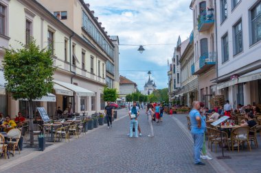 Oradea, Romanya, 10 Ağustos 2023: Romanya 'nın Oradea kasabasının merkezinde yaya caddesi