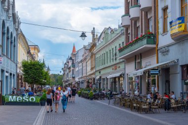 Oradea, Romanya, 10 Ağustos 2023: Romanya 'nın Oradea kasabasının merkezinde yaya caddesi