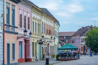 Medias, Romania, August 15, 2023: Colourful houses in Romanian town Medias clipart