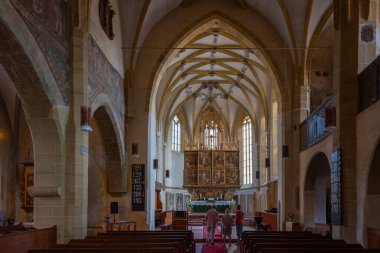 Medya, Romanya, 15 Ağustos 2023: Romanya 'nın Medyası' ndaki Saint Margaret Evanjelik Kilisesi