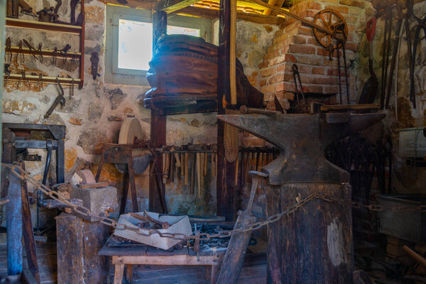 Banja Luka, Bosnia and Herzegovina, July 18, 2023: Interior of Ljubacke Doline ethno village in bosnia and Herzegovina