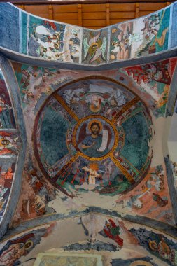 Sucevita, Romanya, 17 Ağustos 2023: Romanya 'daki Sucevita manastırındaki Fresklerin Detayları