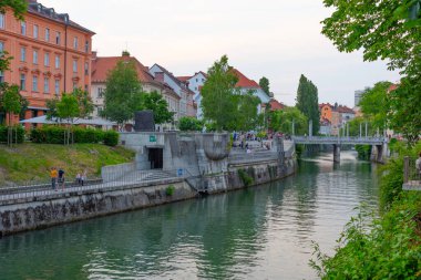 Ljubljana, Slovenya, 18 Haziran 2023: Ljubljanica Nehri, Ljubljana, Slovenya