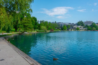Bled, Slovenya, 19 Haziran 2023: Slovenya 'da Bled Gölü' ndeki oteller