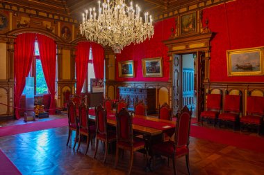 Trieste, İtalya, 22 Haziran 2023: İtalyan kenti Trieste 'deki Castello di Miramare' in iç kesimi