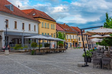 Novo Mesto, Slovenya, 24 Haziran 2023: Slovenya 'nın Novo Mesto kentinde Glavni trg meydanı