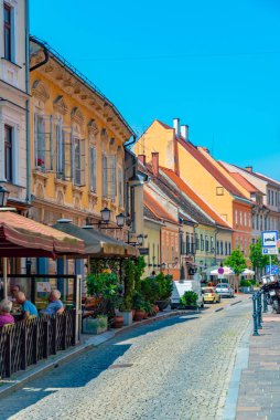 Ptuj, Slovenya, 26 Haziran 2023: Slovenya 'nın Ptuj kentindeki Dar Sokak