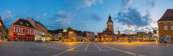 Brasov, Romania, August 15, 2023: Sunrise at the Council's Square in Brasov, Romania
