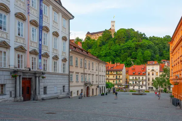 リュブリャナ スロベニア 2023年6月18日 リュブリャナ城 スロベニアのノヴィ トルグ広場の後ろに見られる — ストック写真