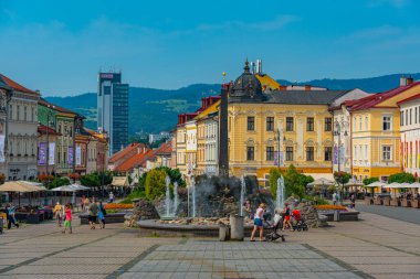 Banska Bystrica, Slovakya, 17 Temmuz 2024: Banska Bystrica, Slovakya 'daki Sovyet ve Romen askerlerinin anıtının panoraması.