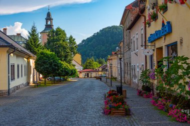 Kremnica, Slovakya, 17 Temmuz 2024: Slovakya 'nın Kremnica kentindeki yaya sokağı.