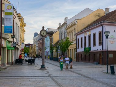 Nitra, Slovakya, 23 Temmuz 2024: Slovakya 'nın Nitra kentindeki ticaret caddesi.