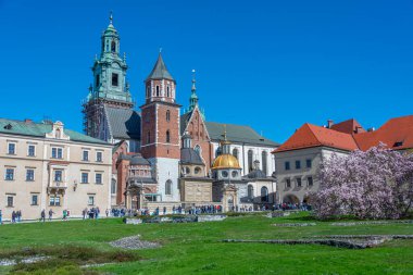 Krakow, Polonya, 29 Mart 2024: Krakow / Cracow 'daki Wawel şatosunun avlusu.