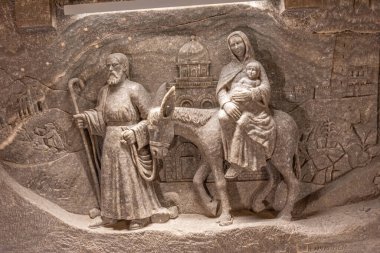 Wieliczka, Polonya, 29 Mart 2024: Wieliczka 'daki St. Kinga Şapeli.