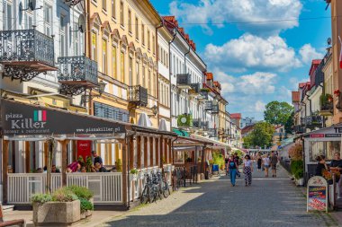 Plock, Polonya, 10 Ağustos 2024: Plock, Poland.IMAGE 'deki yaya caddesinde yaz günü