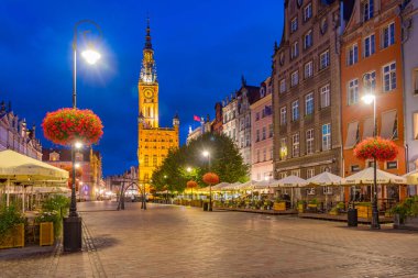 Gdansk, Polonya, 12 Ağustos 2024: Gdansk, Poland.IMAGE 'deki Dlugi Targ Meydanı' nın Gündoğumu