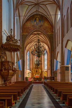 Darlowo, Polonya, 14 Ağustos 2024: Darlowo, Poland.IMAGE 'deki Czestochowa Kilisesi İçişleri Bakanlığı