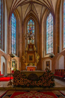 Darlowo, Polonya, 14 Ağustos 2024: Darlowo, Poland.IMAGE 'deki Czestochowa Kilisesi İçişleri Bakanlığı