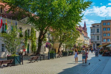 Zielona Gora, Polonya, 15 Ağustos 2024: Zielona Gora, Poland.IMAGE 'in merkezinde yaya sokağı