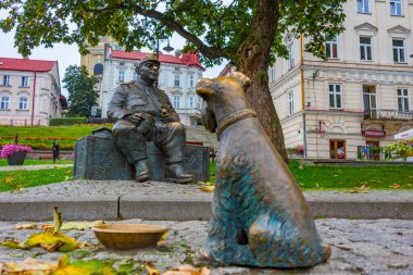 Przemysl, Polonya, 21 Ağustos 2024: Przemysl, Poland.IMAGE 'deki Svejk heykeli