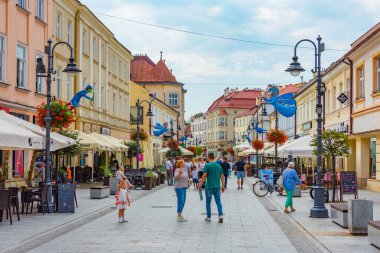 Rzeszow, Polonya, 21 Ağustos 2024: Rzeszow, Poland.IMAGE 'in merkezinde yaya caddesi